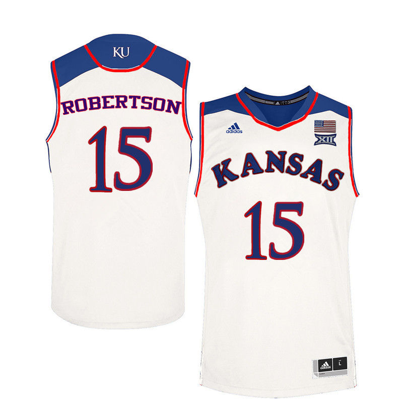 Men Kansas Jayhawks #15 Aisia Robertson College Basketball Jerseys-White